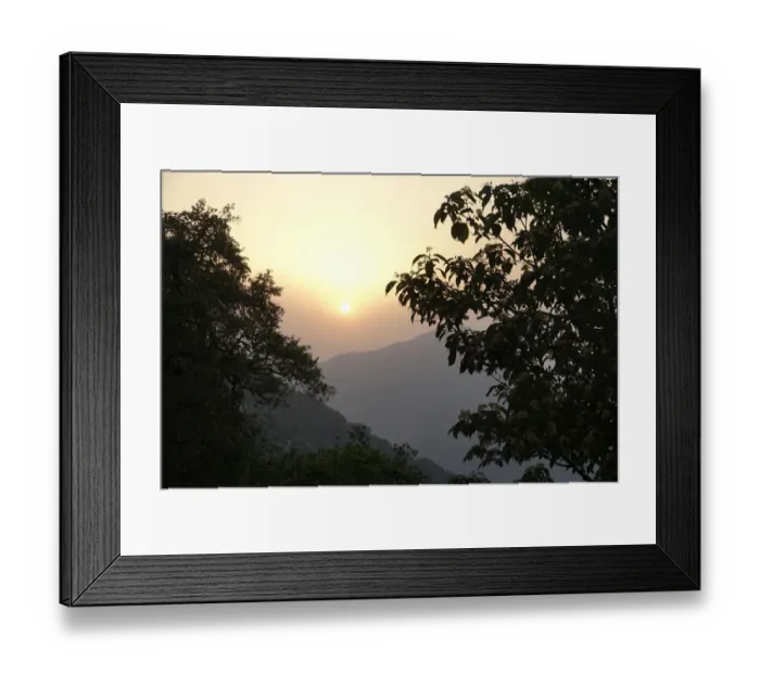 Framed Print : Sunset over the mountains in Mussoorie, a hill station in northern India Framed Print : Sunset over the mountains in Mussoorie, a hill station in northern India