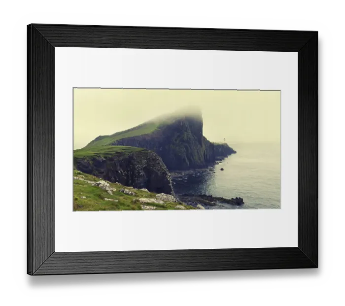 Framed Print : Niest Point on Isle of Skye in heavy mist artistic conversion - Scotland Europe Framed Print : Niest Point on Isle of Skye in heavy mist artistic conversion - Scotland Europe