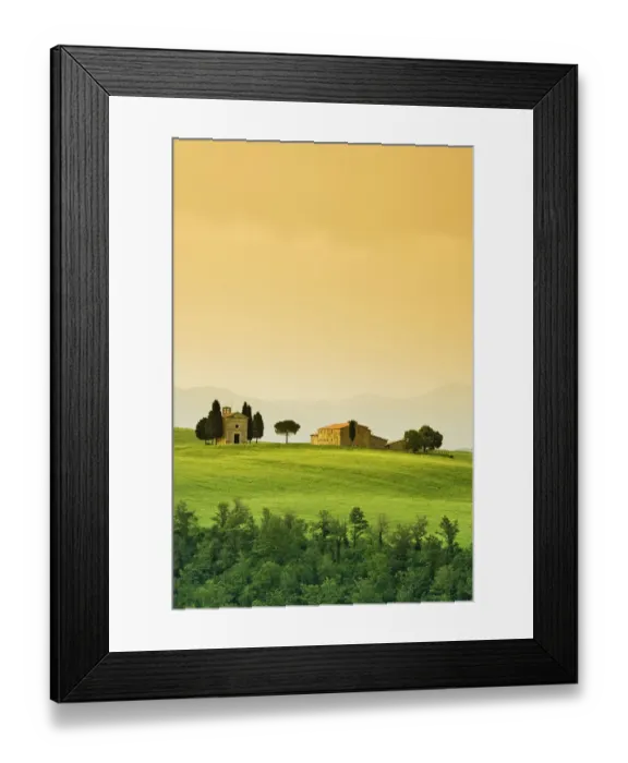 Framed Print : Landscape with church and villa, Tuscany, Italy Framed Print : Landscape with church and villa, Tuscany, Italy