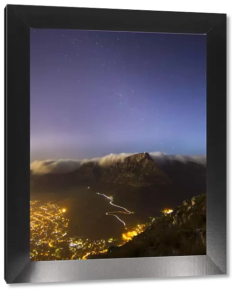 Starry skies over Table Mountain and the City Bowl, Cape Town, Western Cape Province, South Africa at night