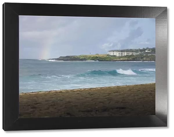 Scenic rainbow over Shipwreck Beach, Kauai, Hawaii, USA