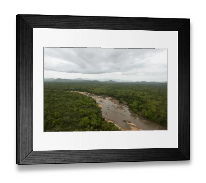 Framed Print : Faro river, located in the Faro-Lobeke hunting zone, looking north-eastwards towards mountains of the Adamawa Plateau (Massif de ), near to Faro National Park, Northern Cameroon