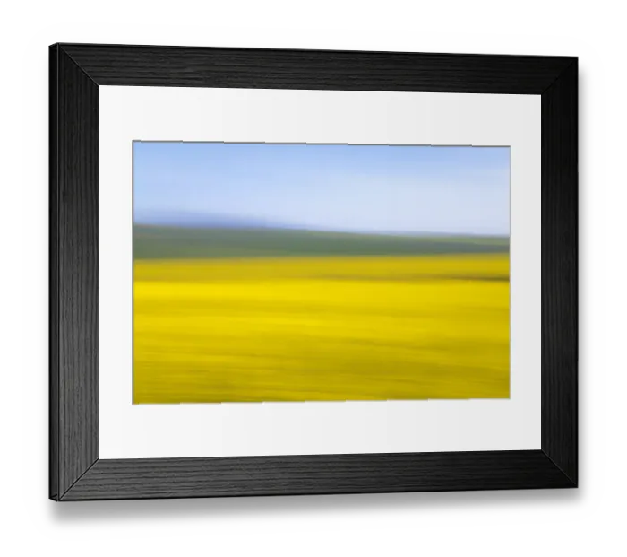 Framed Print : An artistic expression of Canola and Wheat fields in the early Spring with the bold yellow colors of canola offset by the emerald green of the wheat, Swellendam, Western Cape Province, South Africa