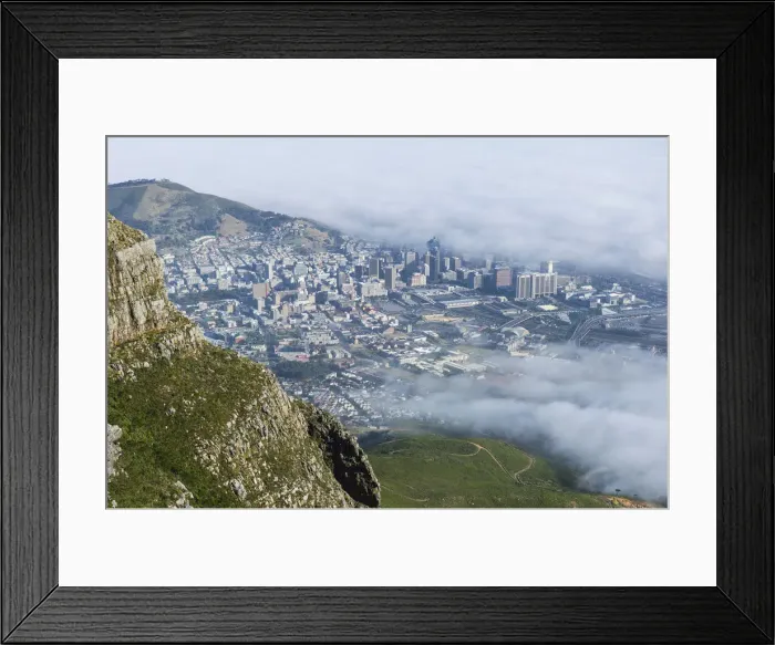 Framed Print : View of clouds rolling over downtown from Devils Peak, Table Mountain National Park, Cape Town, Western Cape Province, South Africa Framed Print : View of clouds rolling over downtown from Devils Peak, Table Mountain National Park, Cape Town, Western Cape Province, South Africa