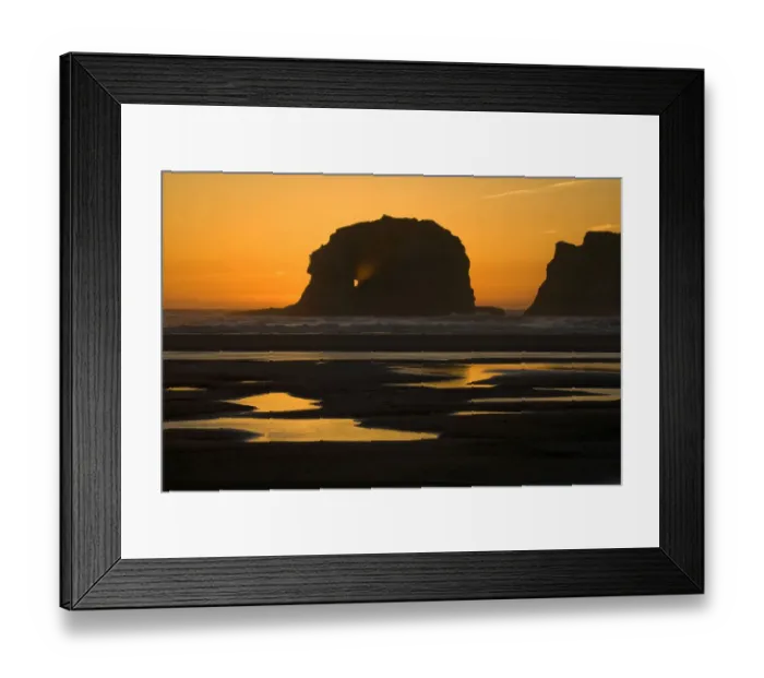 Framed Print : Silhouettes of rocks in sea at sunset, Twin Rocks, Oregon, USA Framed Print : Silhouettes of rocks in sea at sunset, Twin Rocks, Oregon, USA