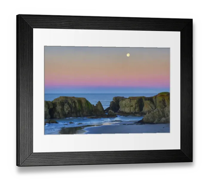 Framed Print : Full moon over sea stacks on beach at sunset, Bandon, Oregon, USA Framed Print : Full moon over sea stacks on beach at sunset, Bandon, Oregon, USA