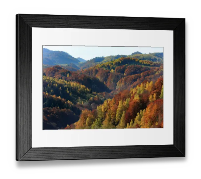 Framed Print : Autumn landscape of mountains and forests, Piatra Craiului National Park, Magura, Carpathian Mountains, Brasov, Brasov County, Transylvania, Romania