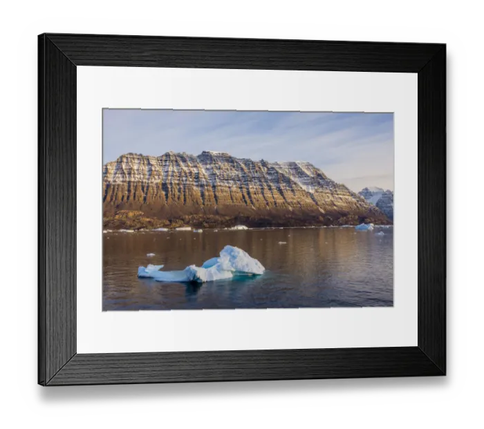 Framed Print : Icebergs and deeply eroded mountains, Scoresby Sund, Greenland, Denmark Framed Print : Icebergs and deeply eroded mountains, Scoresby Sund, Greenland, Denmark