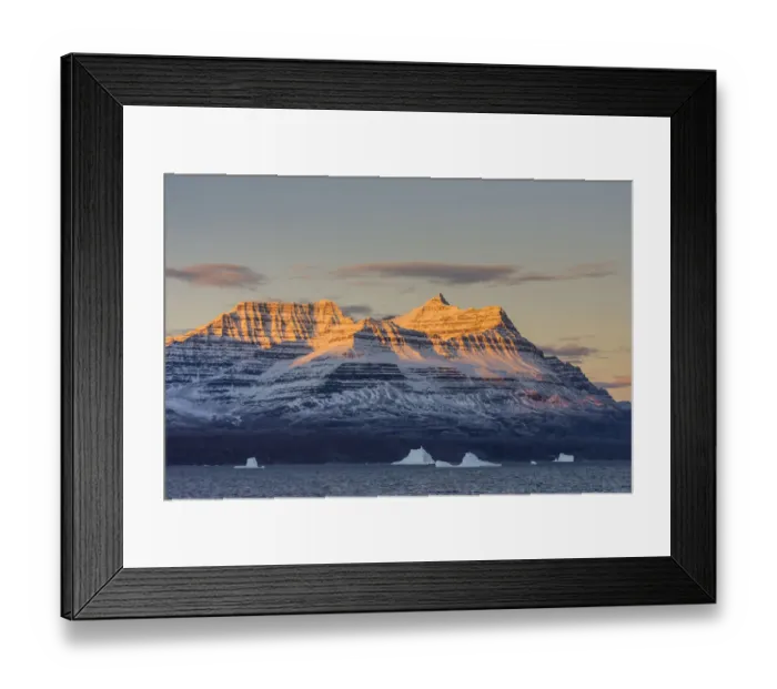 Framed Print : Alpenglow on mountain, Scoresby Sund, Greenland, Denmark Framed Print : Alpenglow on mountain, Scoresby Sund, Greenland, Denmark