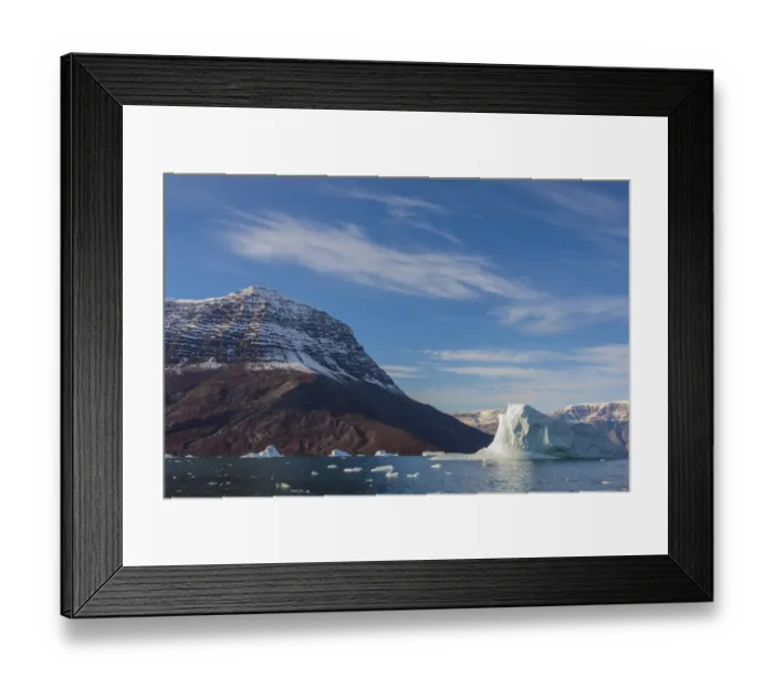 Framed Print : Iceberg and snowy mountains, Gasefjord, Scoresby Sund, Greenland, Denmark Framed Print : Iceberg and snowy mountains, Gasefjord, Scoresby Sund, Greenland, Denmark