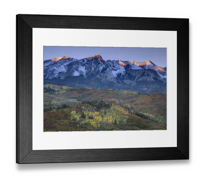 Framed Print : Mountain and valley landscape at sunrise, San Juan Mountains, Colorado, USA Framed Print : Mountain and valley landscape at sunrise, San Juan Mountains, Colorado, USA