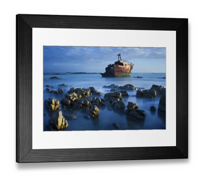 Framed Print : Old shipwreck long exposure on the rocks at sunset - Cape LAgulhas South Africa Framed Print : Old shipwreck long exposure on the rocks at sunset - Cape LAgulhas South Africa