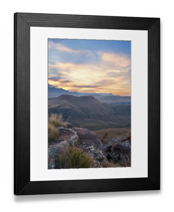 Framed Print : Rocks with a mountain landscape in the background - Giants Castle, Drakensberg South Africa Framed Print : Rocks with a mountain landscape in the background - Giants Castle, Drakensberg South Africa