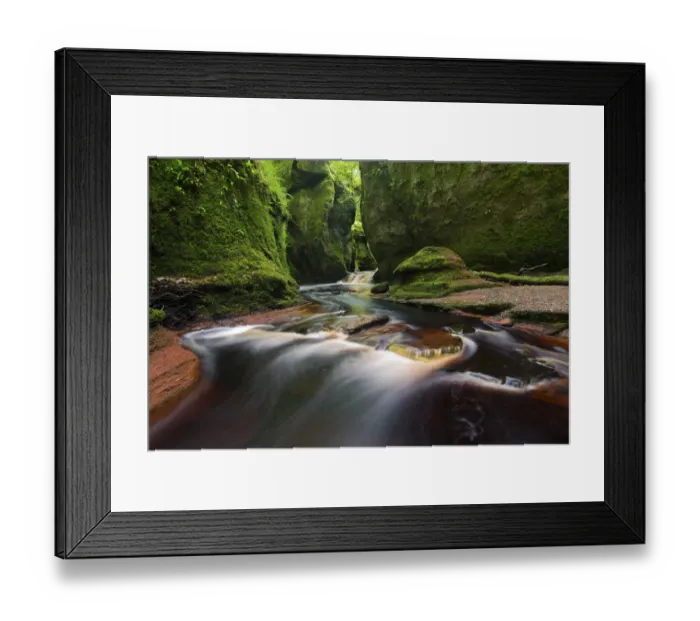 Framed Print : River flowing through the deep and green gorge of Finnich Glen - Scotland Framed Print : River flowing through the deep and green gorge of Finnich Glen - Scotland