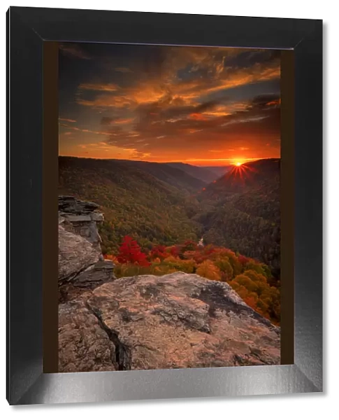 Autumn forests and mountains in Blackwater Falls State Park at sunset, Tucker County, West Virginia, USA