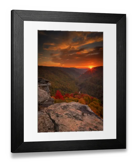 Framed Print : Autumn forests and mountains in Blackwater Falls State Park at sunset, Tucker County, West Virginia, USA