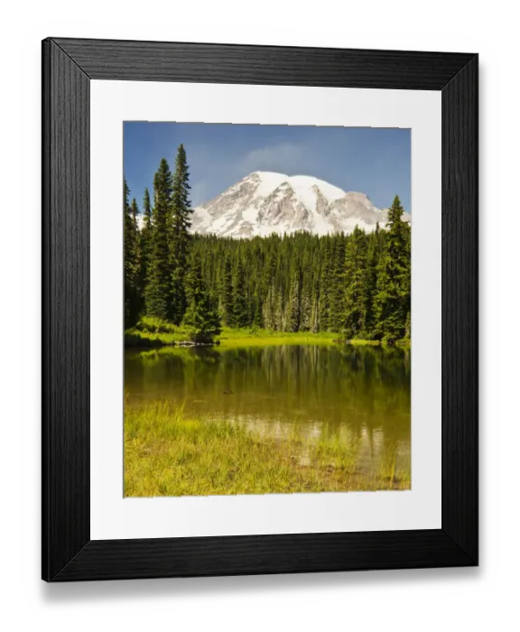 Framed Print : Mount Rainier and Reflection Lakes on sunny day, Mount Rainier National Park, Washington State, USA Framed Print : Mount Rainier and Reflection Lakes on sunny day, Mount Rainier National Park, Washington State, USA