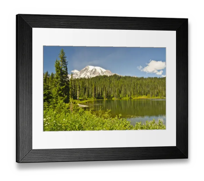 Framed Print : Mount Rainier and Reflection Lakes on sunny day, Mount Rainier National Park, Washington State, USA Framed Print : Mount Rainier and Reflection Lakes on sunny day, Mount Rainier National Park, Washington State, USA