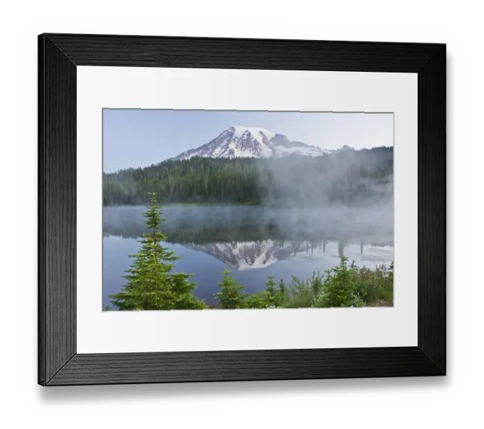 Framed Print : Mount Rainier and Reflection Lakes in fog, Mount Rainier National Park, Washington State, USA Framed Print : Mount Rainier and Reflection Lakes in fog, Mount Rainier National Park, Washington State, USA