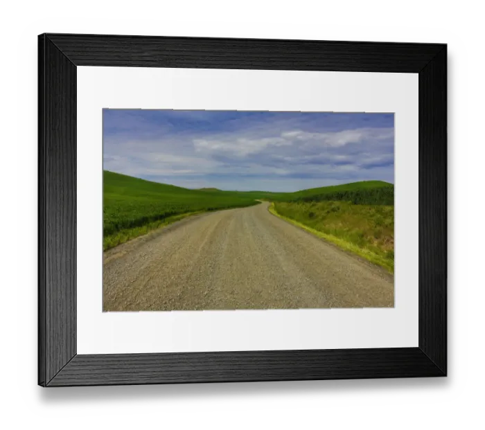 Framed Print : Country road through wheat fields of Palouse region in spring, Washington State, USA