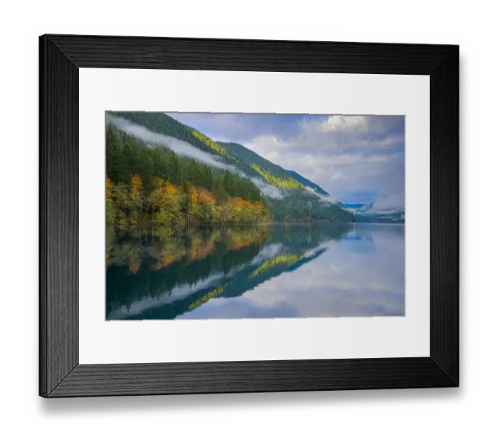 Framed Print : Autumn forest reflecting in Crescent Lake, Olympic National Park, Washington State, USA Framed Print : Autumn forest reflecting in Crescent Lake, Olympic National Park, Washington State, USA