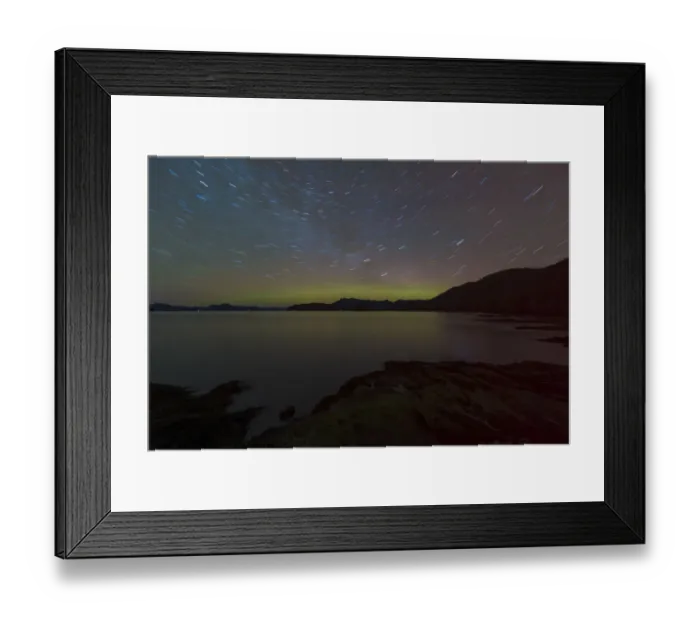 Framed Print : Northern Lights glowing on horizon with star trails, Settlers Cove State Park, Ketchikan, Alaska, USA