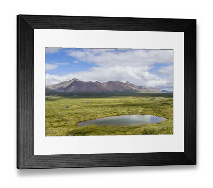 Framed Print : Landscape with mountains and pond, Alaska, USA Framed Print : Landscape with mountains and pond, Alaska, USA