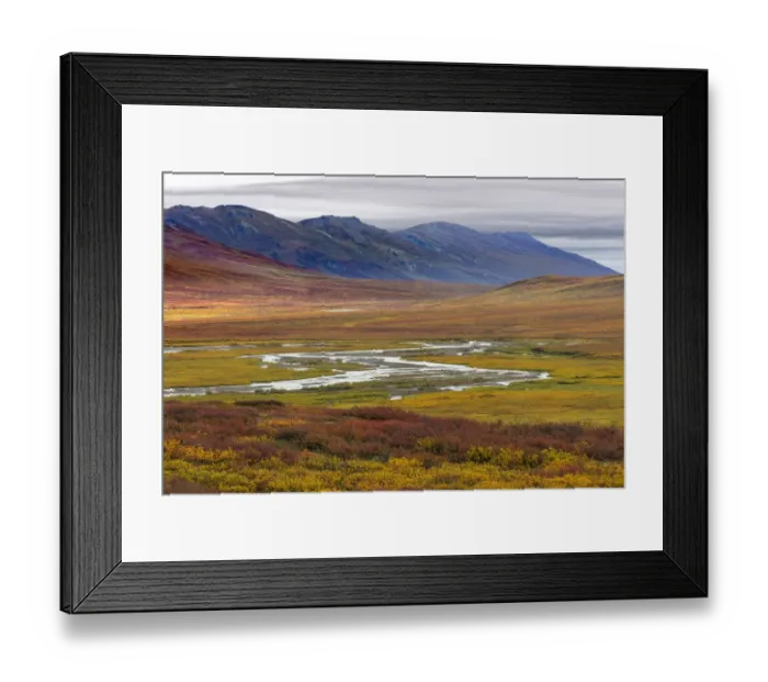 Framed Print : Landscape with tundra and mountain range in Brooks Range, Alaska, USA