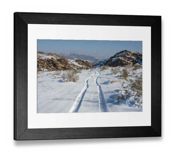 Framed Print : Tracks in snow, High Desert, California, USA Framed Print : Tracks in snow, High Desert, California, USA