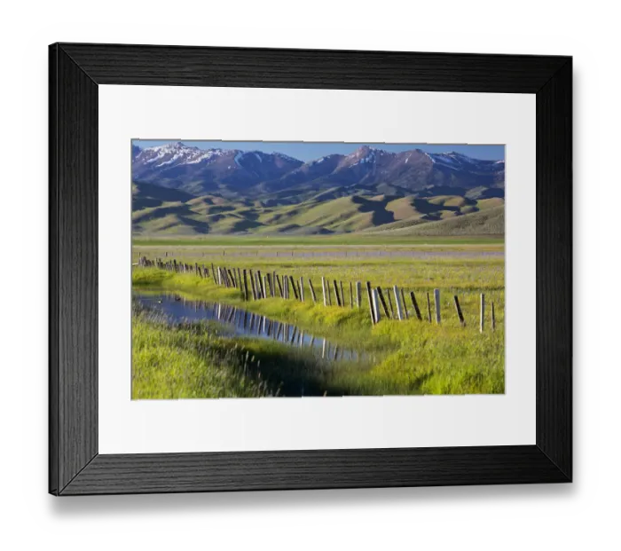 Framed Print : Creek and fence in Camas Prairie, Fairfield, Idaho, USA Framed Print : Creek and fence in Camas Prairie, Fairfield, Idaho, USA