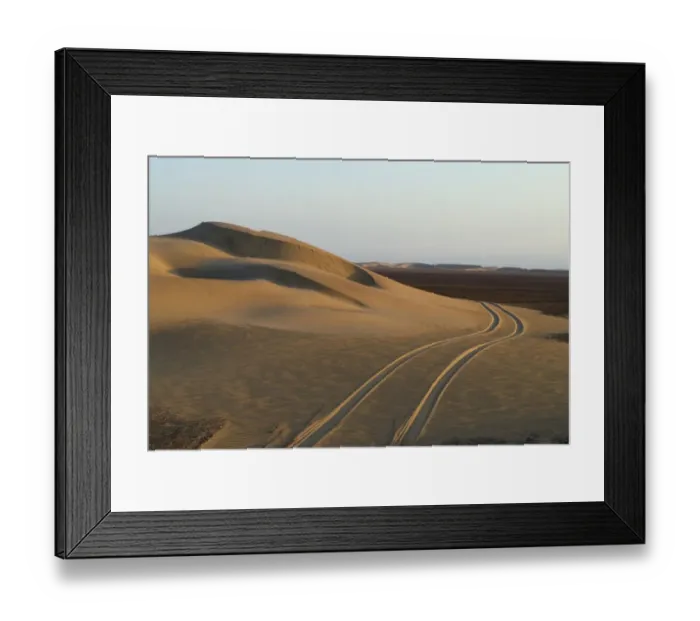 Framed Print : Vehicle Tracks on Desert Dunes