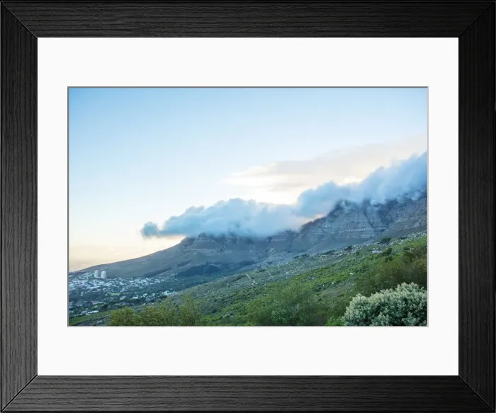 Framed Print : Wide shot of clouds moving over Table Mountain, Cape Town, Western Cape, South Africa Framed Print : Wide shot of clouds moving over Table Mountain, Cape Town, Western Cape, South Africa