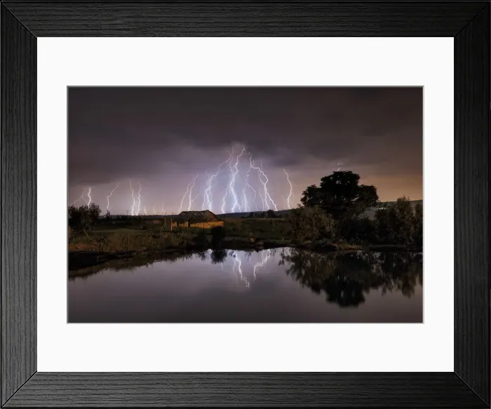 Framed Print : Lightning strikes over abandoned farm house and dam, Magaliesburg, Gauteng Province, South Africa Framed Print : Lightning strikes over abandoned farm house and dam, Magaliesburg, Gauteng Province, South Africa
