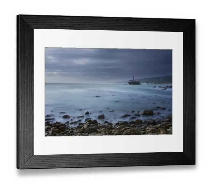 Framed Print : Old shipwreck long exposure on the rocks at sunset - Cape LAgulhas South Africa