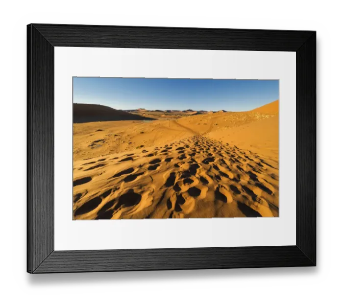 Framed Print : Footprints in the Sand and pathways created from the multitude of Tourists who visit Deadvlei on a daily basis, Namib-Naukluft National Park, Namibia Framed Print : Footprints in the Sand and pathways created from the multitude of Tourists who visit Deadvlei on a daily basis, Namib-Naukluft National Park, Namibia