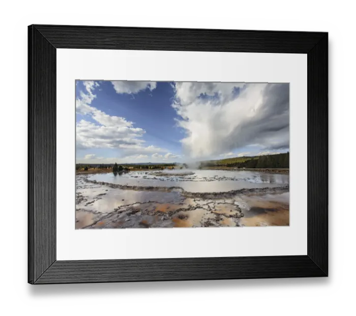 Framed Print : Great Fountain Geyser in Lower Geyser Basin on sunny day, Yellowstone National Park, Wyoming, USA