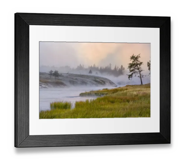 Framed Print : Firehole River in fog at sunrise, Yellowstone National Park, Wyoming, USA Framed Print : Firehole River in fog at sunrise, Yellowstone National Park, Wyoming, USA