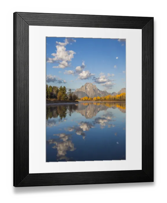 Framed Print : Mt. Moran and clouds reflecting in Oxbow bend of Snake River in Grand Teton National Park, Teton County, Wyoming, USA Framed Print : Mt. Moran and clouds reflecting in Oxbow bend of Snake River in Grand Teton National Park, Teton County, Wyoming, USA
