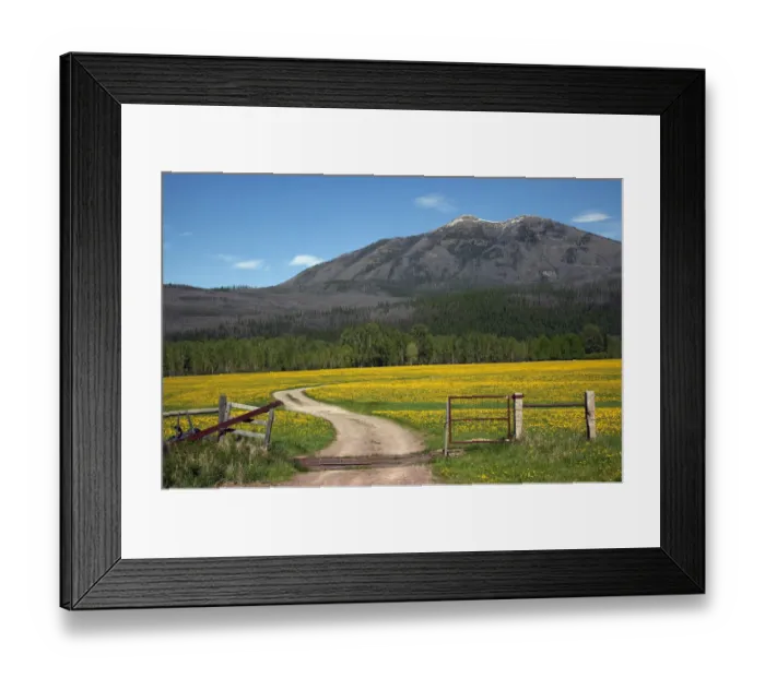 Framed Print : Country Roads, Farm in front of Mountain Near Glacier National Park, Montana, USA