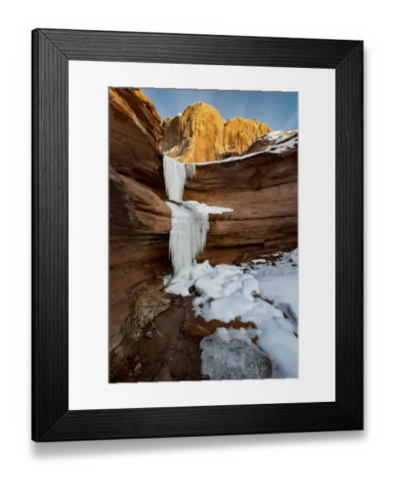 Framed Print : Frozen waterfalls and red rock cliffs along Colorado River near Moab, Utah, USA Framed Print : Frozen waterfalls and red rock cliffs along Colorado River near Moab, Utah, USA