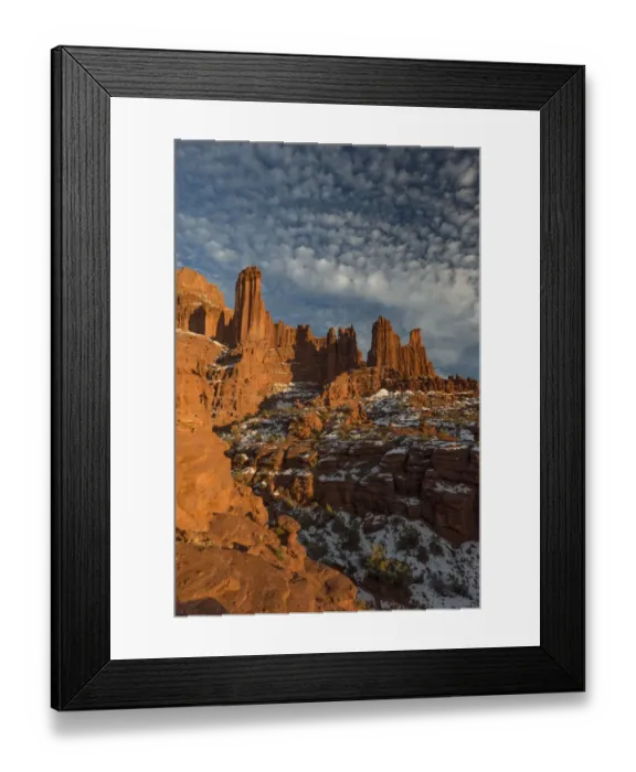 Framed Print : Fisher Towers with snow and clouds, near Castle Valley, Utah, USA