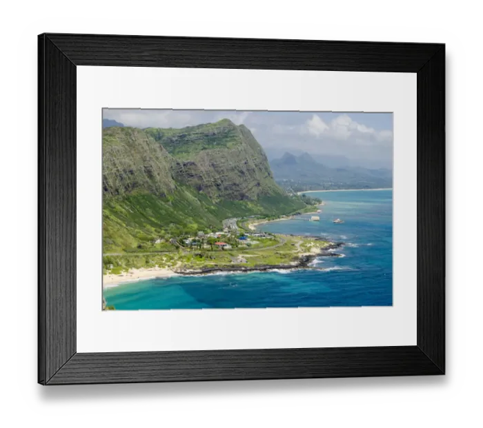 Framed Print : Aerial view of beach at Waimanalo Bay, Windward Coast, Oahu, Hawaii, USA