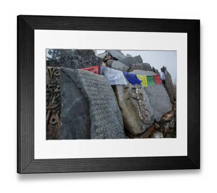 Framed Print : Everest base camp trek, Himalayas, Nepal, Tengboche, mani stones, prayer flags, Colour Image Framed Print : Everest base camp trek, Himalayas, Nepal, Tengboche, mani stones, prayer flags, Colour Image