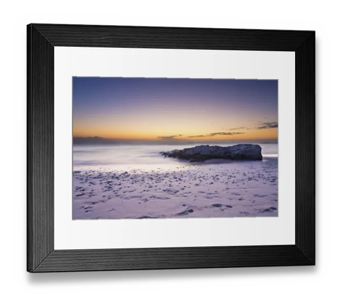 Framed Print : Sunrise landscape of ocean with waves clouds and rocks on beach Framed Print : Sunrise landscape of ocean with waves clouds and rocks on beach