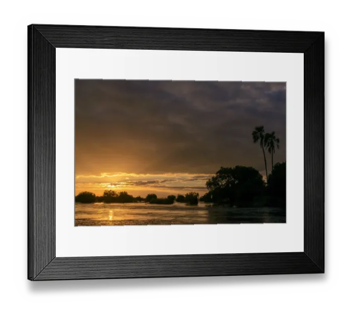 Framed Print : Zambezi River view at sunset. Victoria Falls. Zambia Framed Print : Zambezi River view at sunset. Victoria Falls. Zambia