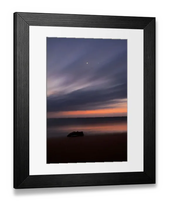 Framed Print : Sunrise landscape of ocean with waves clouds and rocks on beach Framed Print : Sunrise landscape of ocean with waves clouds and rocks on beach