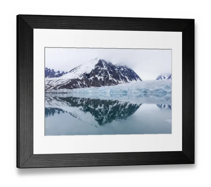 Framed Print : Reflections of mountains and Monaco glacier, Spitsbergen, Svalbard, Norway Framed Print : Reflections of mountains and Monaco glacier, Spitsbergen, Svalbard, Norway