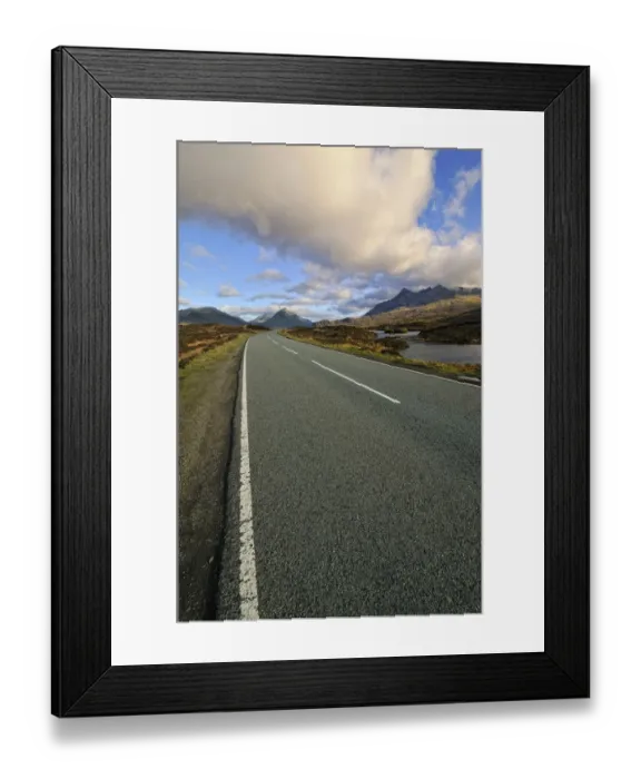 Framed Print : Lonesome road neat to Loch nan Eilean near Sligachan with view of Bruach na Frthe and Sgurr nan Gillean Mountain Peaks of the Black Cuillins Mountain Range, Isle of Skye, Scotland, United Kingdom Framed Print : Lonesome road neat to Loch nan Eilean near Sligachan with view of Bruach na Frthe and Sgurr nan Gillean Mountain Peaks of the Black Cuillins Mountain Range, Isle of Skye, Scotland, United Kingdom