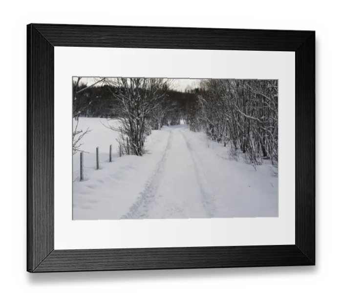 Framed Print : Snowy landscape with footpath, Near Narvik, Troms, Norway Framed Print : Snowy landscape with footpath, Near Narvik, Troms, Norway