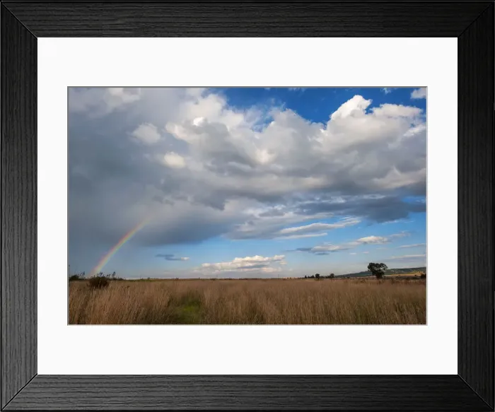 Framed Print : Rainbow landscape with blue sky and clouds, Magaliesburg, Gauteng Province, South Africa Framed Print : Rainbow landscape with blue sky and clouds, Magaliesburg, Gauteng Province, South Africa